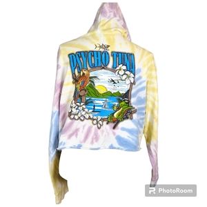 Psycho Tuna Size Medium Sunny Daze Yellow Cropped Hooded Sweatshirt Beach NWT